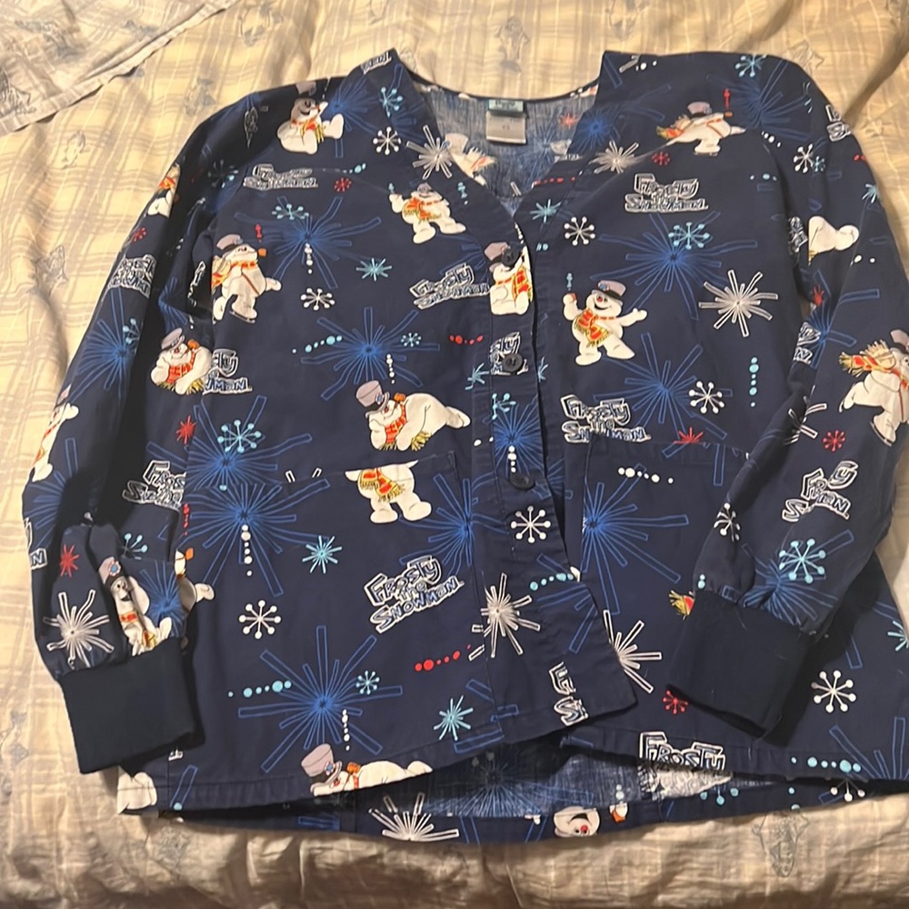 Frosty the Snowman Women’s Christmas Scrub Jacket XS - good condition